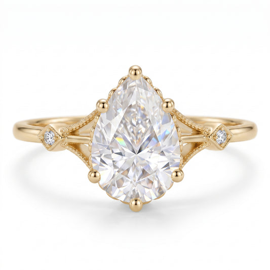 2.0ct Pear Cut Lab Grown Diamond Engagement Ring • Vintage Art Deco Inspired Ring