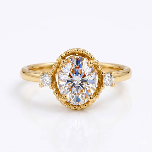 1.25 ct Oval Lab Grown Diamond Rose Gold Engagement Ring • Unique Bezel Set Diamond Ring