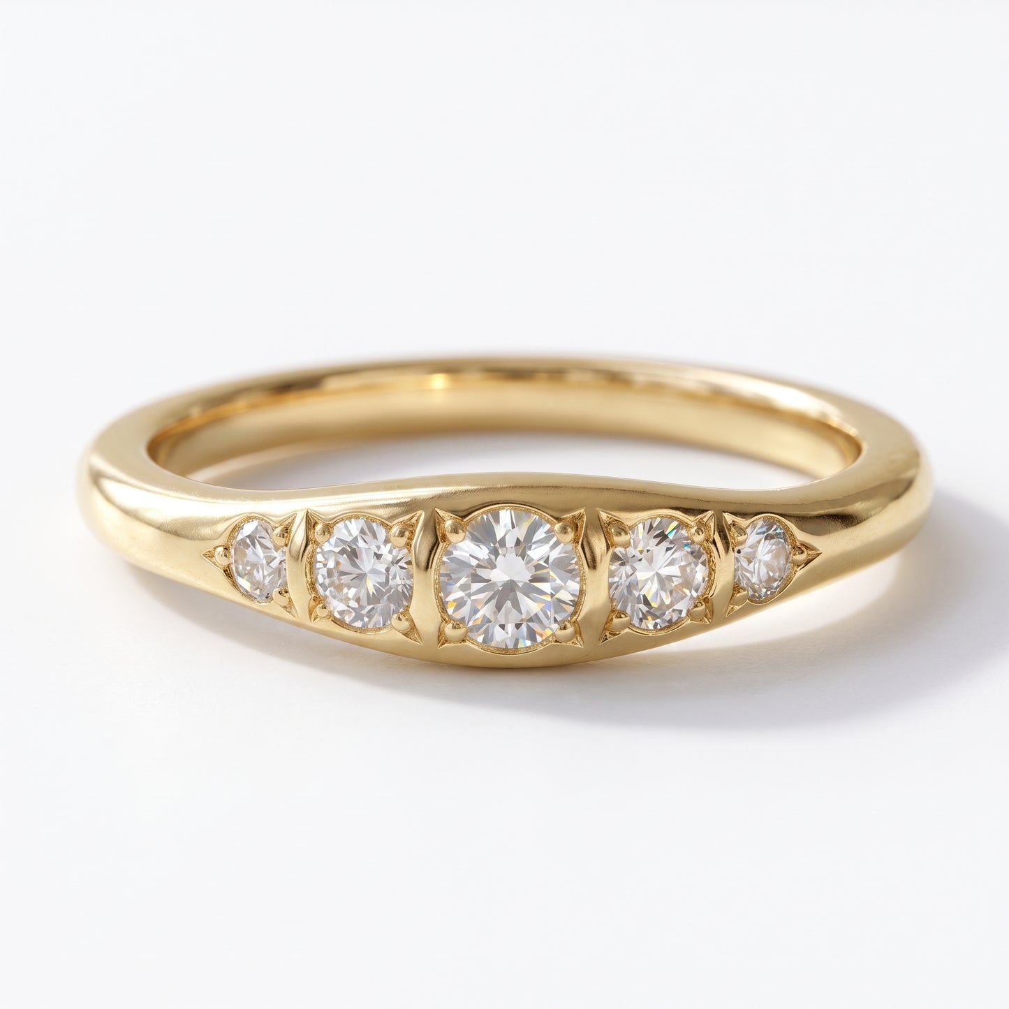 0.120 ct Five Stone Lab Grown Diamond Ring, 14K Gold Diamond Wedding Band