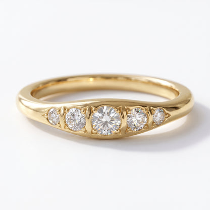 0.120 ct Five Stone Lab Grown Diamond Ring, 14K Gold Diamond Wedding Band