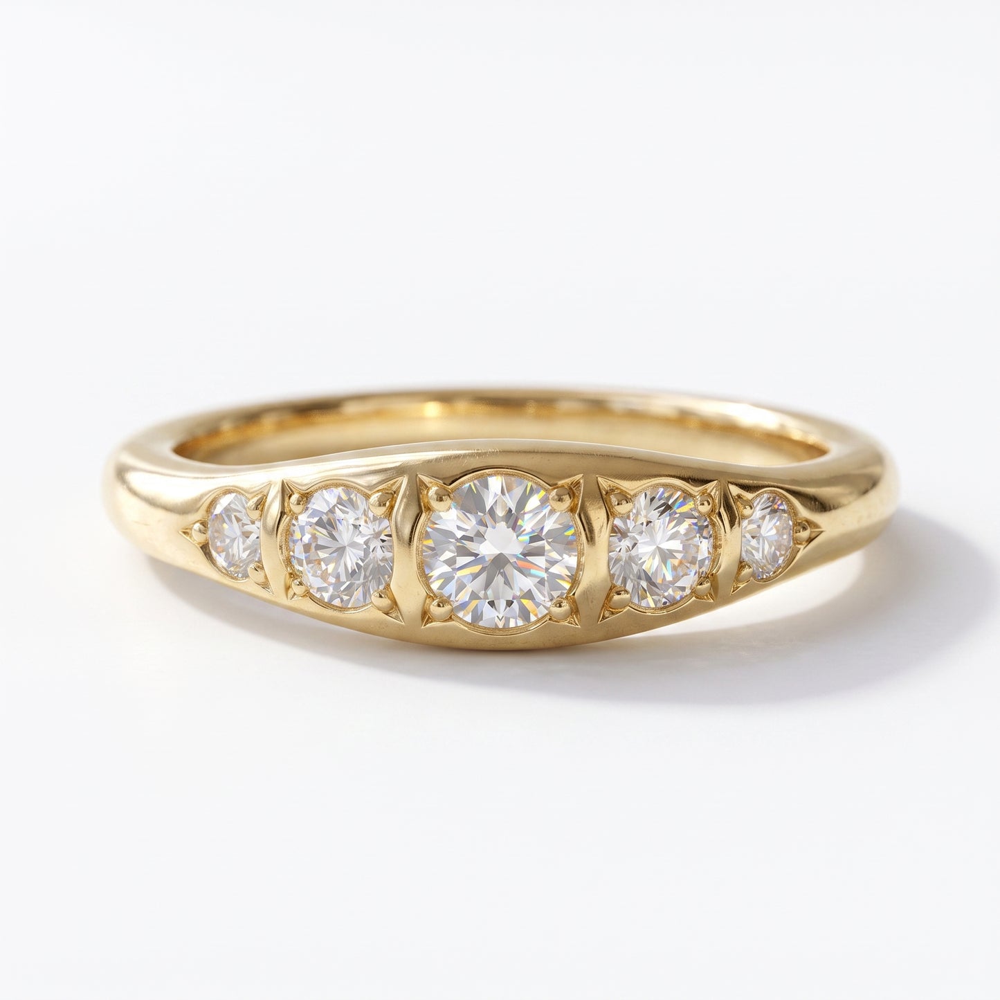 0.120 ct Five Stone Lab Grown Diamond Ring, 14K Gold Diamond Wedding Band
