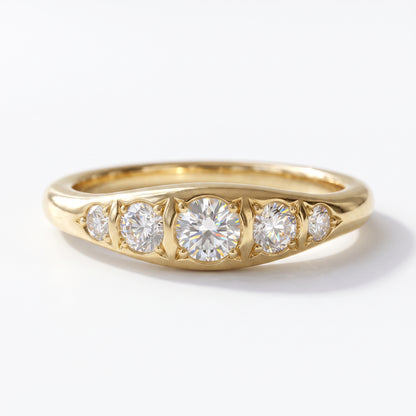 0.120 ct Five Stone Lab Grown Diamond Ring, 14K Gold Diamond Wedding Band