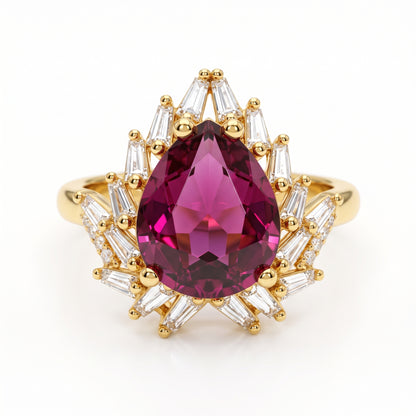 6.00 CT Pear Cut Ruby Lab Grown Diamond Halo Engagement Ring