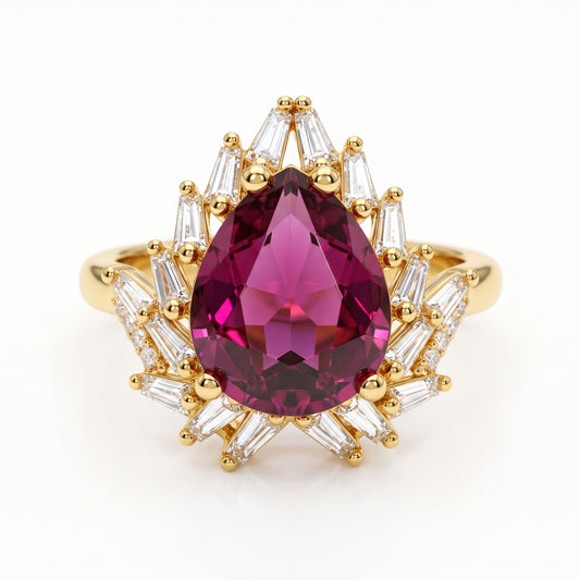 6.00 CT Pear Cut Ruby Lab Grown Diamond Halo Engagement Ring