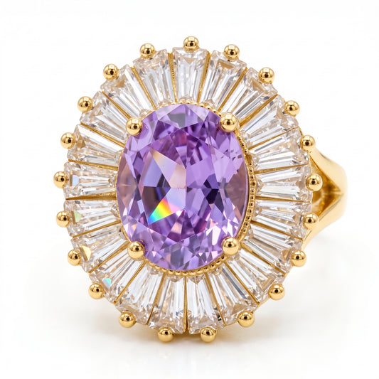 5.110 CT Oval Amethyst Halo Engagement Lab Grown Diamond