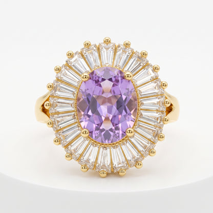 5.110 CT Oval Amethyst Halo Engagement Lab Grown Diamond
