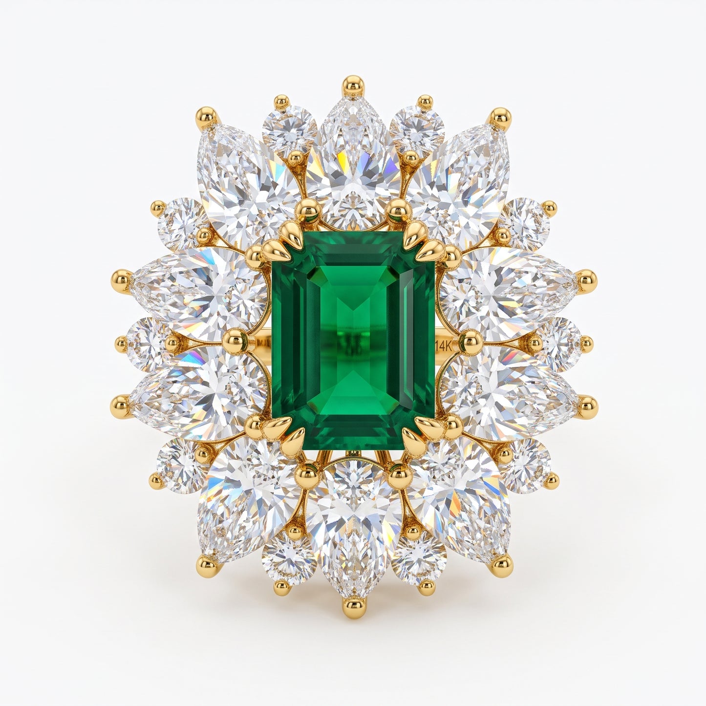 4.30 CT Emerald Cut Emerald Floral Halo Engagement Ring in Gold