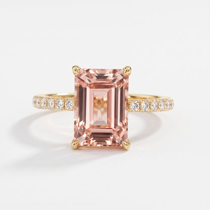 Vintage Morganite Ring- 14K Rose Gold Vermeil Peachy Pink Morganite Engagement Ring