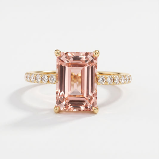 Vintage Morganite Ring- 14K Rose Gold Vermeil Peachy Pink Morganite Engagement Ring
