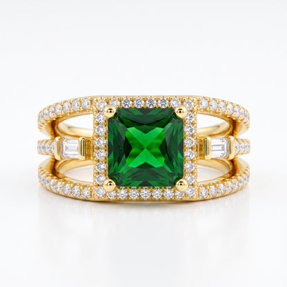 2.00ct Princess cut emerald engagement ring