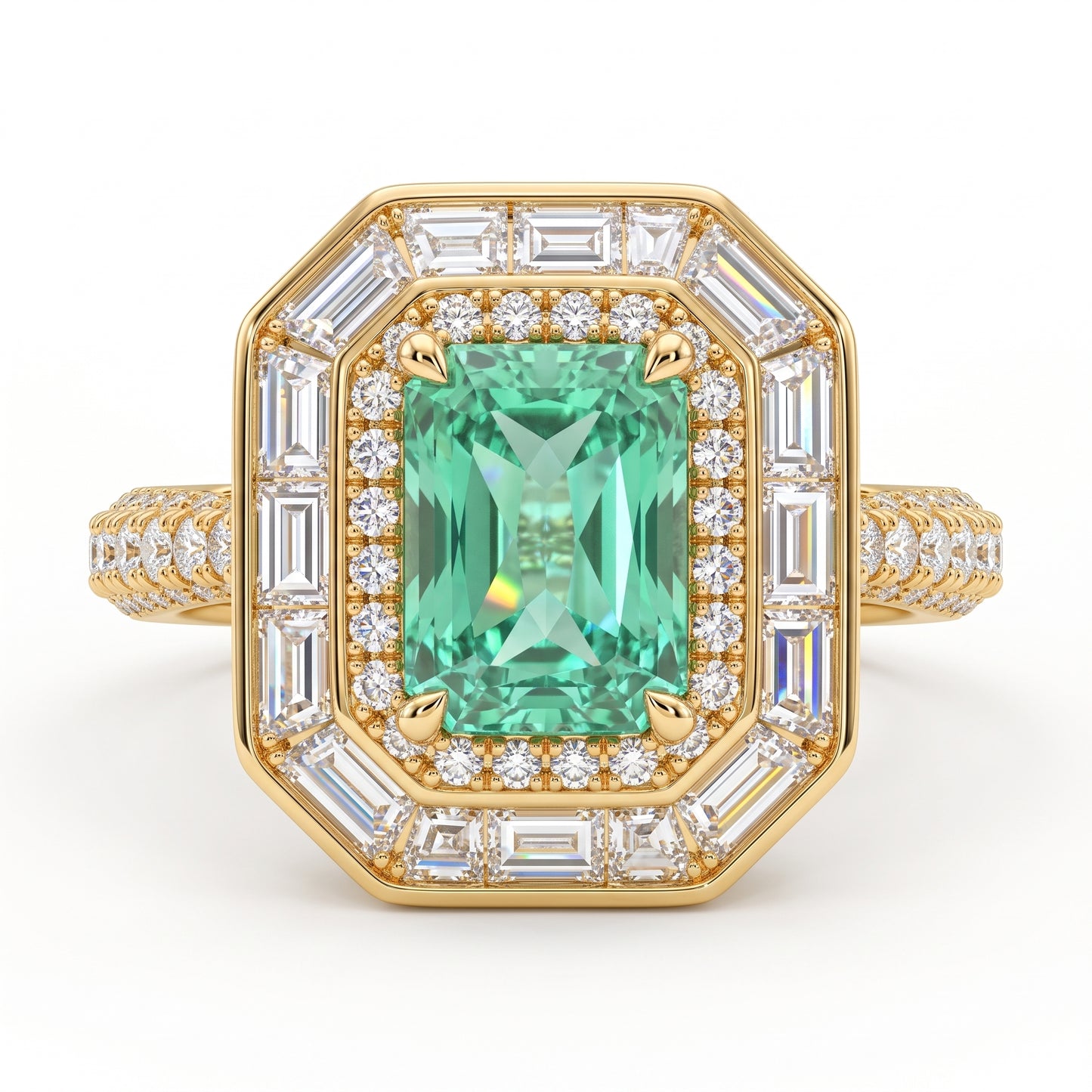 4.00 CT Radiant Cut Emerald Lab Grown Diamond Halo Engagement Ring