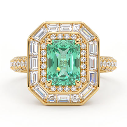 4.00 CT Radiant Cut Emerald Lab Grown Diamond Halo Engagement Ring