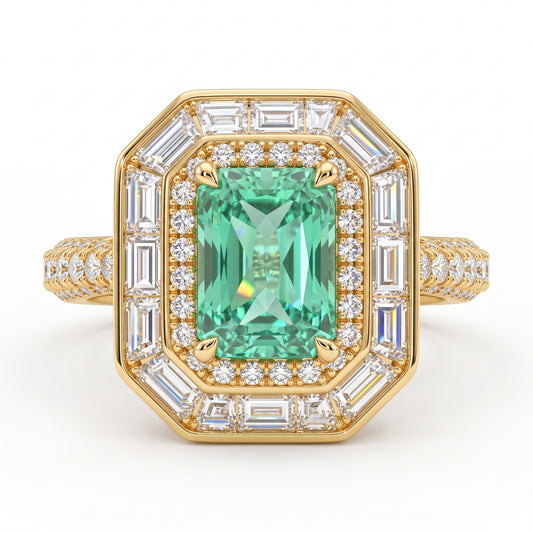 4.00 CT Radiant Cut Emerald Halo Engagement Ring - Lab Grown Diamond