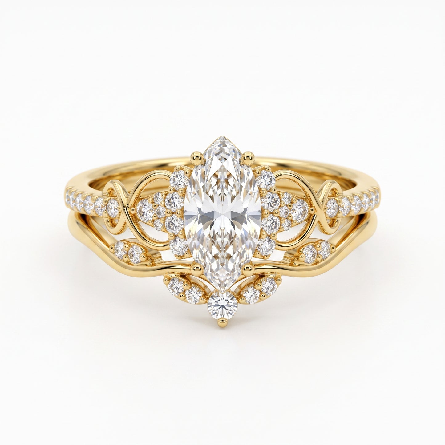1.582ct Marquise Cut Lab Grown Diamond Engagement Bridal Ring Set