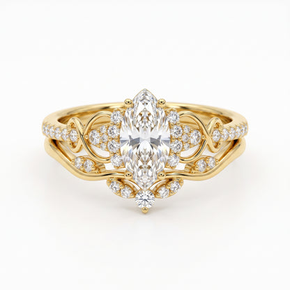 1.582ct Marquise Cut Lab Grown Diamond Engagement Bridal Ring Set