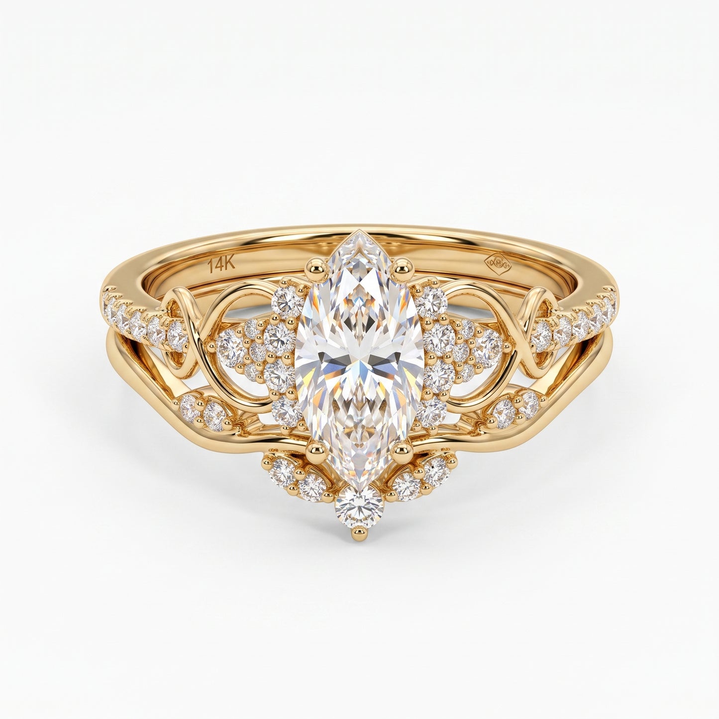 1.582ct Marquise Cut Lab Grown Diamond Engagement Bridal Ring Set