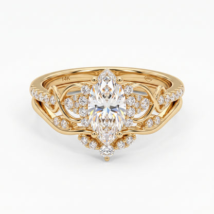 1.582ct Marquise Cut Lab Grown Diamond Engagement Bridal Ring Set