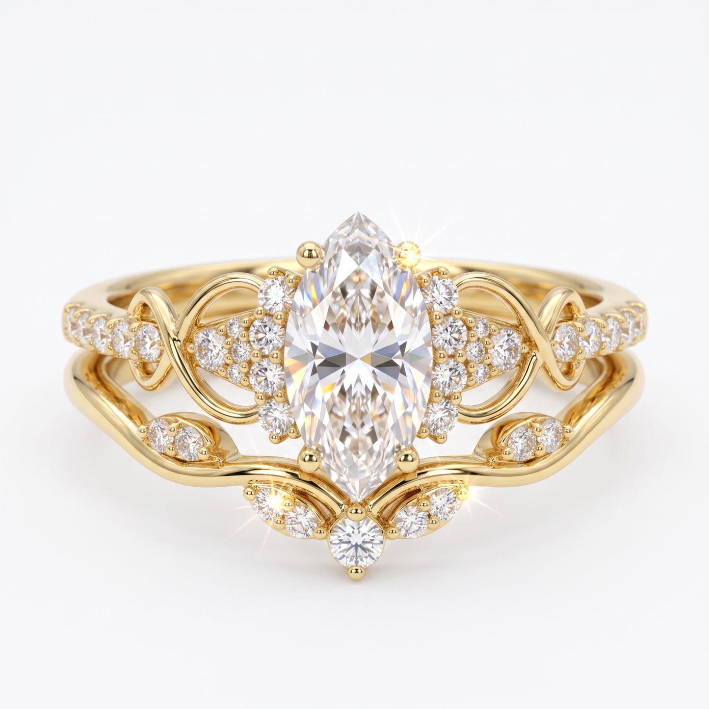 1.582ct Marquise Cut Lab Grown Diamond Engagement Bridal Ring Set