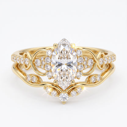 1.582ct Marquise Cut Lab Grown Diamond Engagement Bridal Ring Set