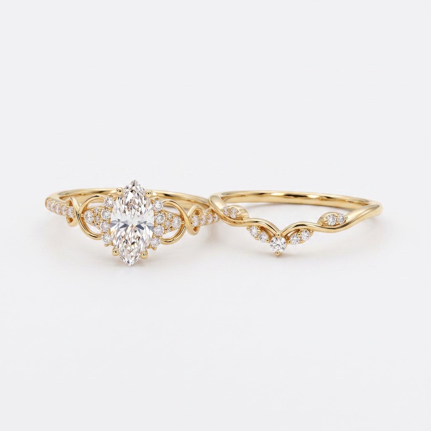 1.582ct Marquise Cut Lab Grown Diamond Engagement Bridal Ring Set