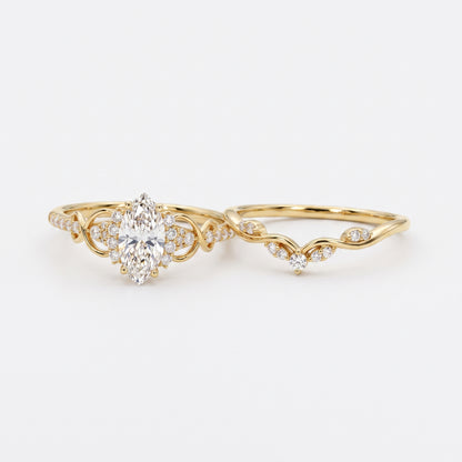 1.582ct Marquise Cut Lab Grown Diamond Engagement Bridal Ring Set