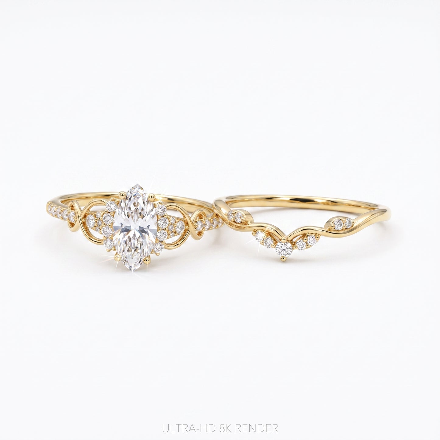 1.582ct Marquise Cut Lab Grown Diamond Engagement Bridal Ring Set