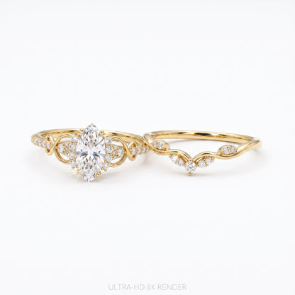 1.582ct Marquise Cut Lab Grown Diamond Engagement Bridal Ring Set