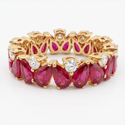 2.60 ct Pear Cut Ruby & Lab Grown Diamond Eternity Wedding Band Ring