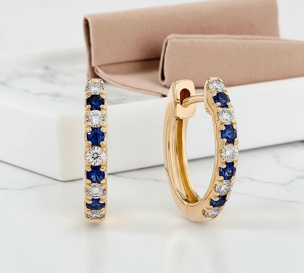 Diamond & Sapphire Petite Hoop Earrings