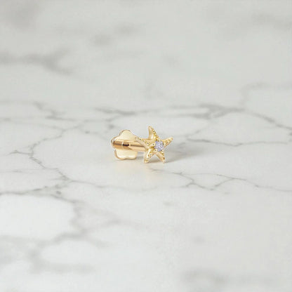 Starfish Diamond Stud Earring for Cartilage & Helix Piercing