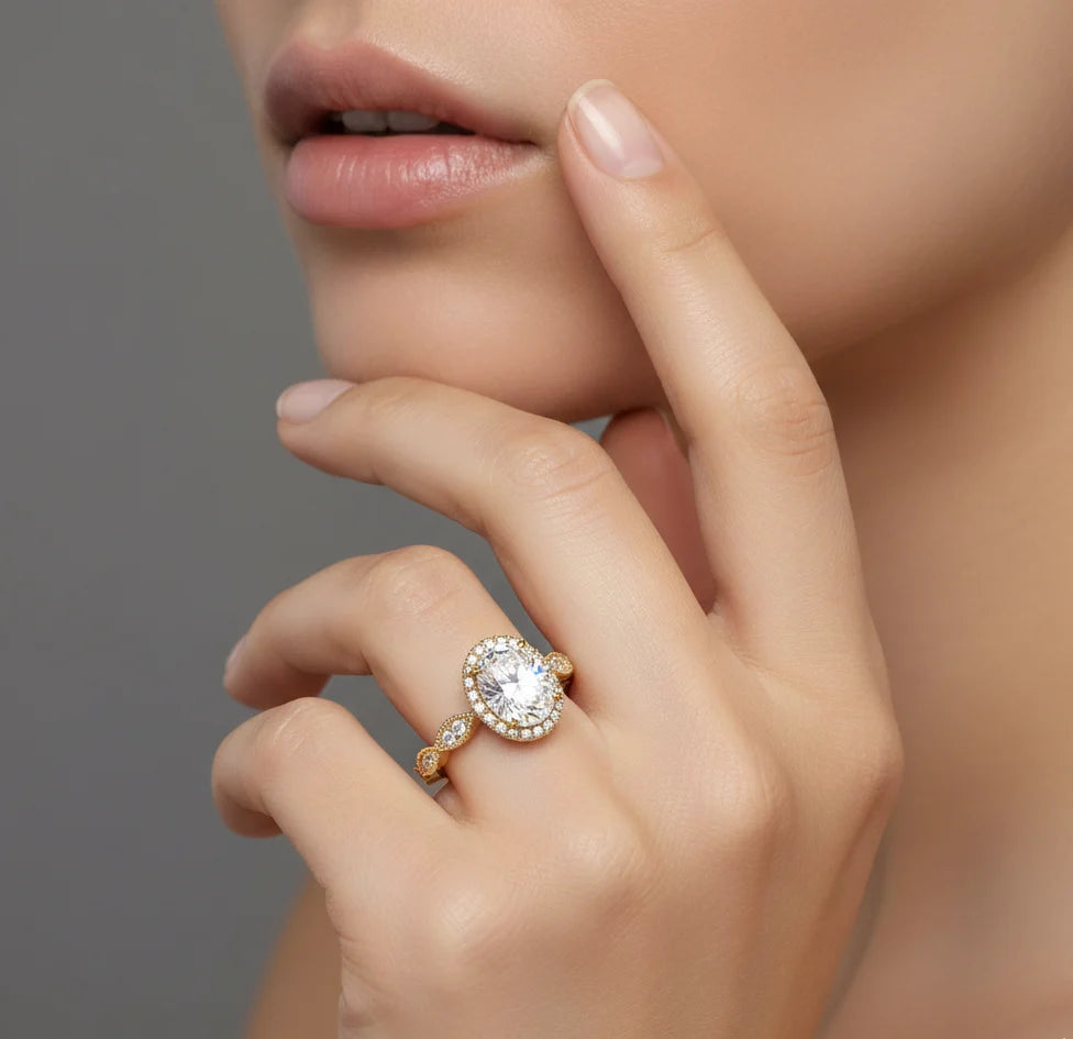 1.60CT Oval Halo Lab Grown Diamond Engagement Ring