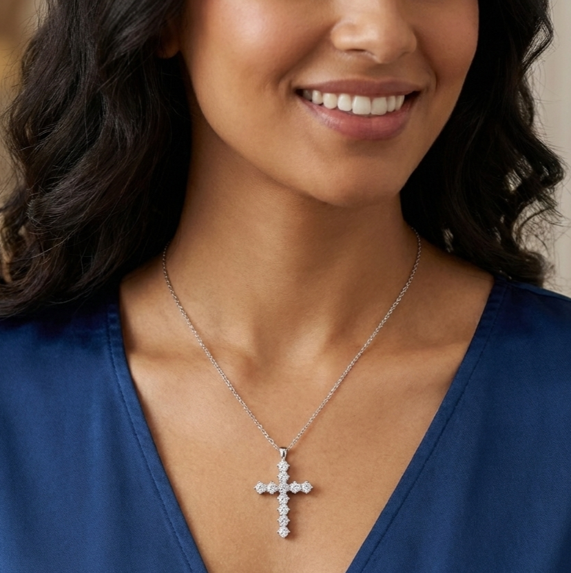 1.30Ct Brilliant Lab-Grown Cross Necklace