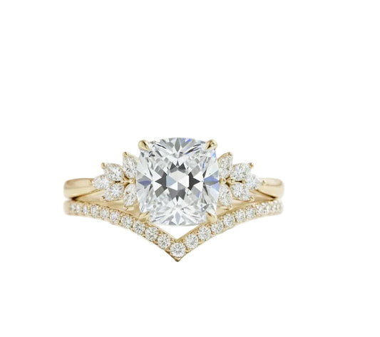 1.65 Ct Cushion Cut Diamond Ring Set – Chevron Wedding Band