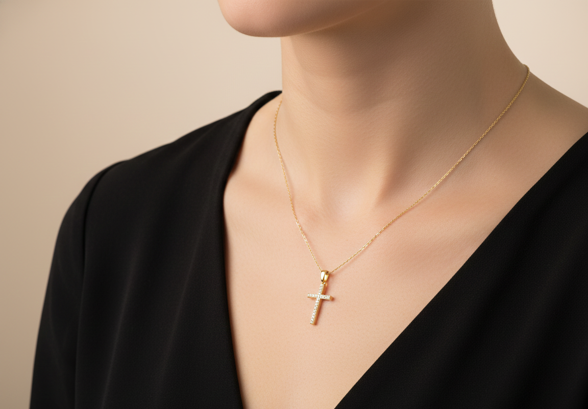 14K Gold Moissanite Cross Necklace – Dainty Religious Jewelry