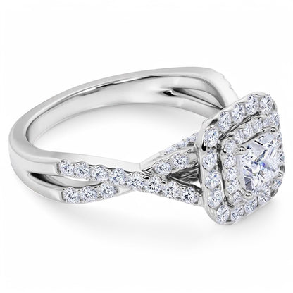 1.200 TCW Princess Cut VVS1 Lab-Grown Halo Engagement Ring Solid 14K White Gold