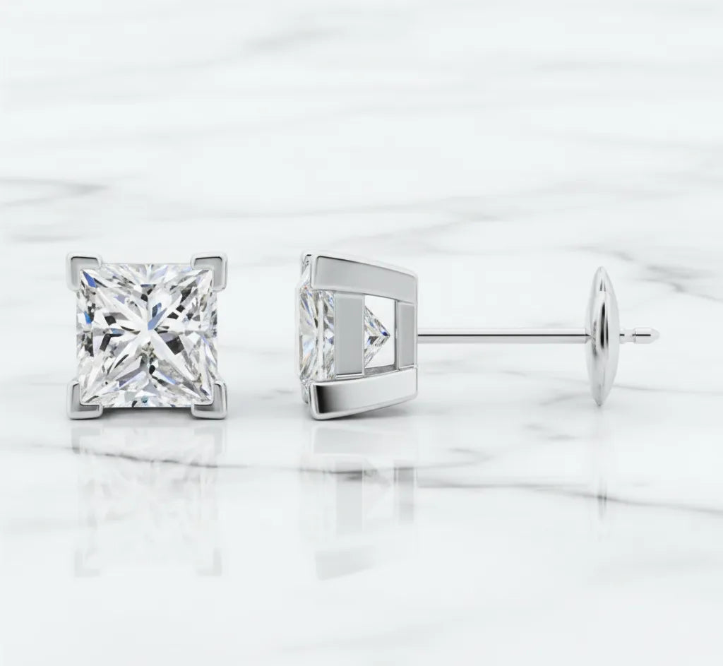 1.00ct Princess Cut Lab Diamond Studs in 14K/18K