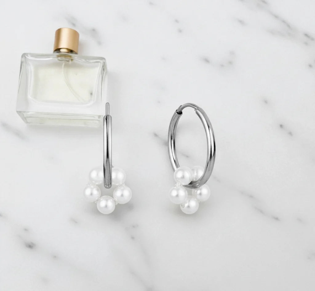 white gold pearl hoop earrings
