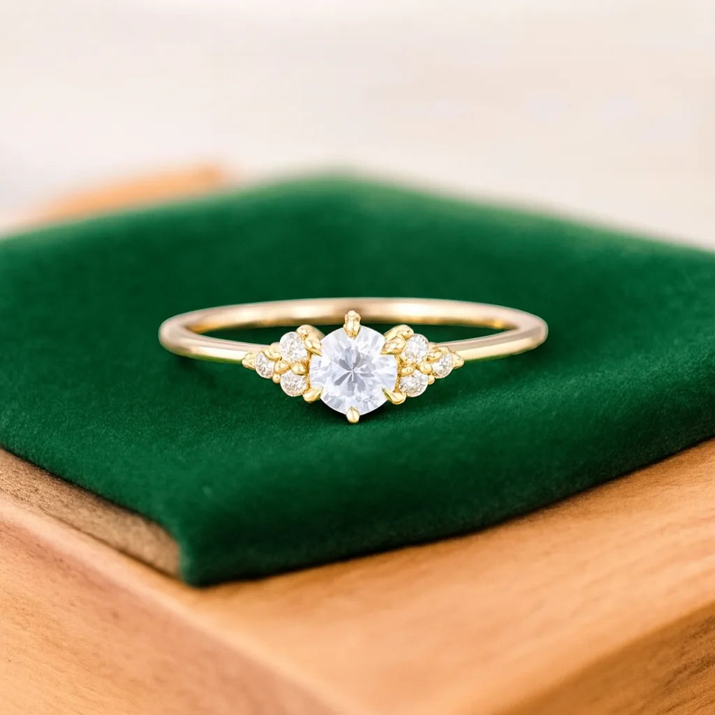 0.90 ct Round Cut Lab Grown Diamond Cluster Engagement Ring • Bridal Wedding Ring