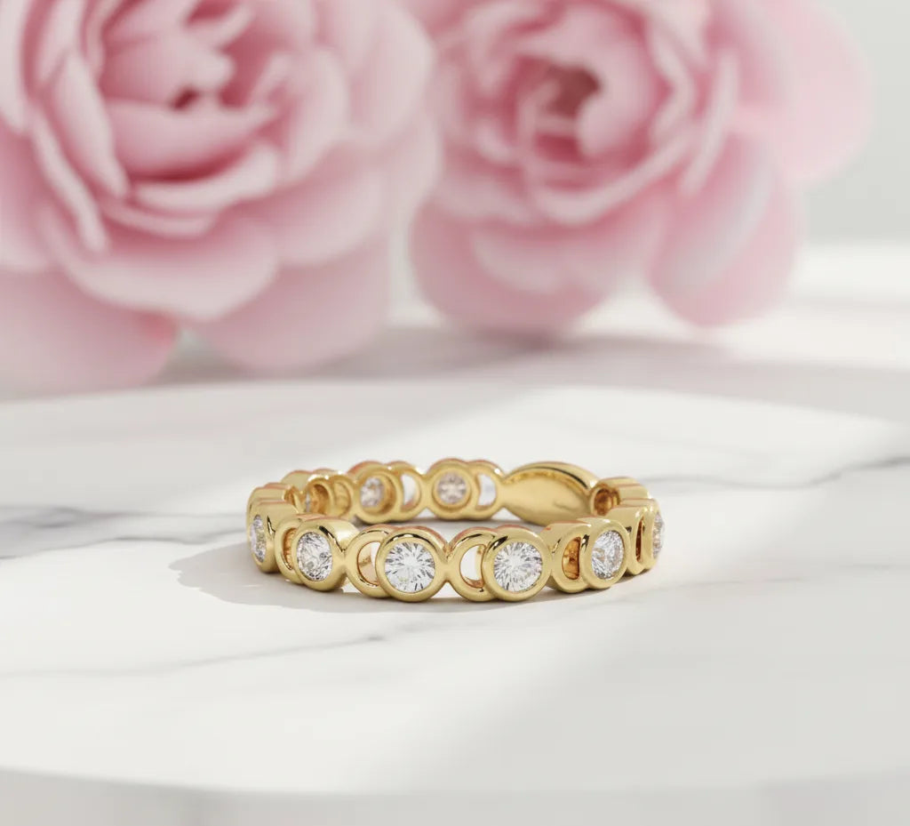 14K Gold Bezel Lab Diamond Eternity Ring