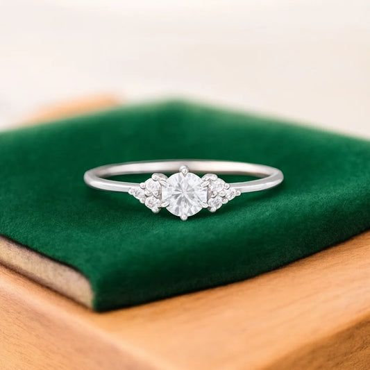 0.90 ct Round Cut Lab Grown Diamond Cluster Engagement Ring • Bridal Wedding Ring