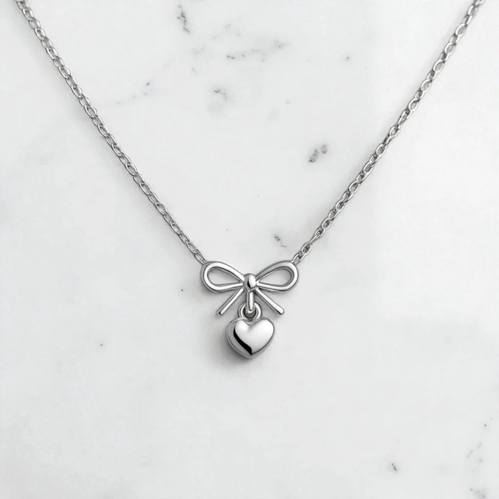 14K Rose Gold Heart Bow Necklace | Elegant Minimalist Jewelry