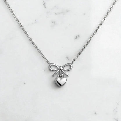 14K Rose Gold Heart Bow Necklace | Elegant Minimalist Jewelry