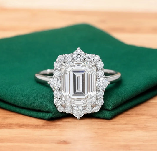 3.50 ct Emerald Moissanite Engagement Ring – Vintage Yellow Gold