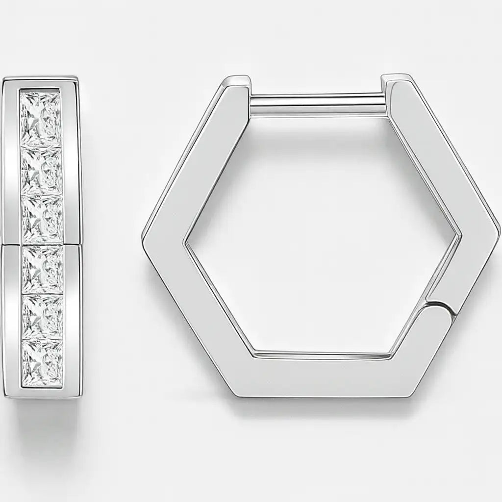Princess‑Cut Lab Diamond Hexagon Hoops | Geometric Chic