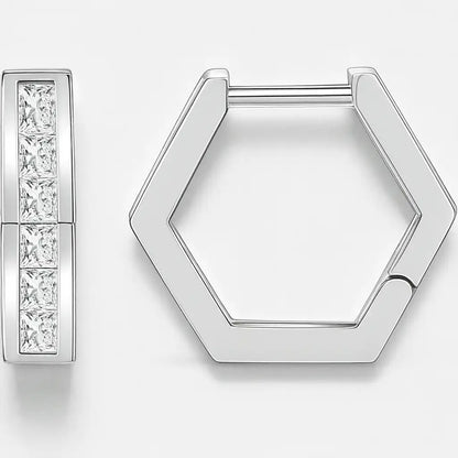 Princess‑Cut Lab Diamond Hexagon Hoops | Geometric Chic
