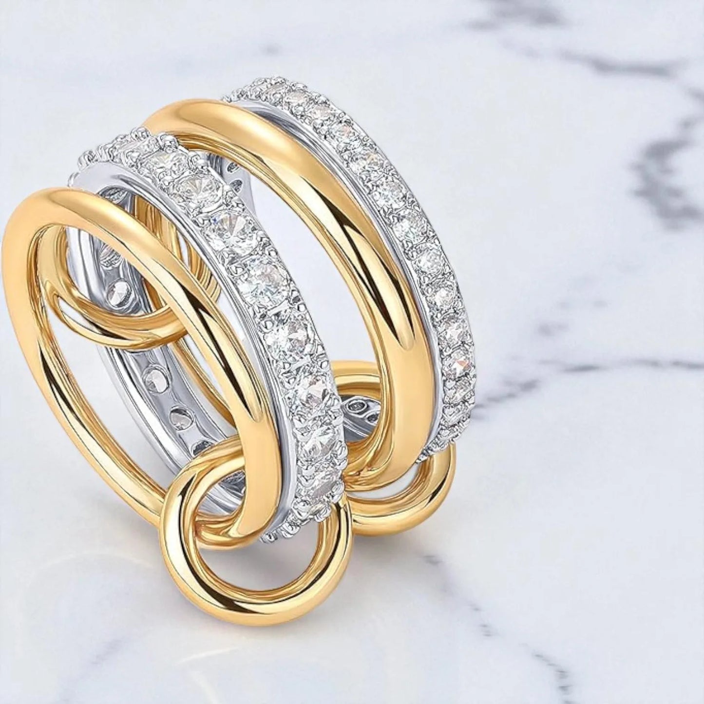 14K Two‑Tone Lab Diamond Connector Ring | Multi‑Band