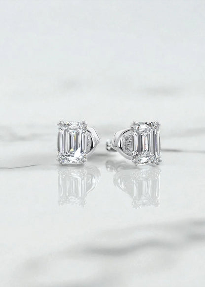 1/2ct Double Scoop Emerald Cut Lab Grown Diamond Stud Earrings