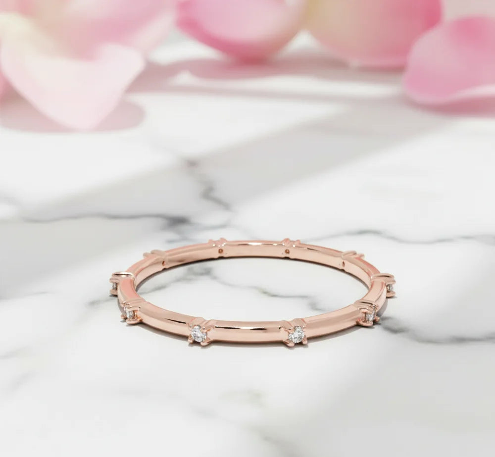 14K Gold Beaded Rosary Ring with Moissanite – Unique Jewelry Gift for Her