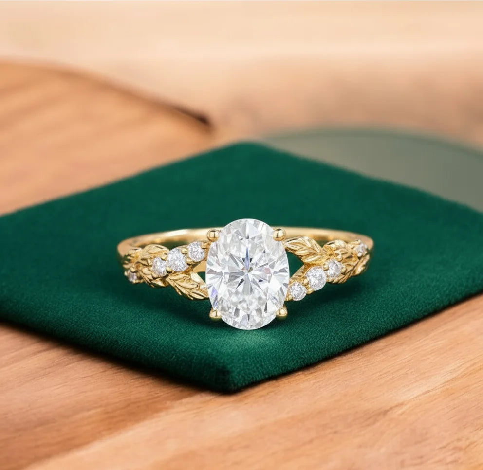 1.36 ct Oval Lab-Grown Diamond Vintage Art Deco Leaf Ring