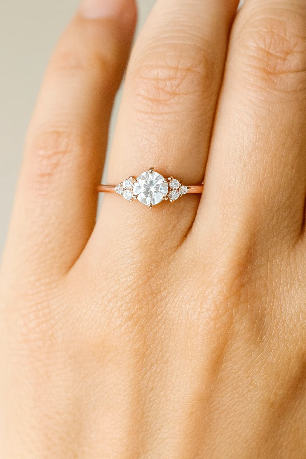 0.90 ct Round Cut Lab Grown Diamond Cluster Engagement Ring • Bridal Wedding Ring